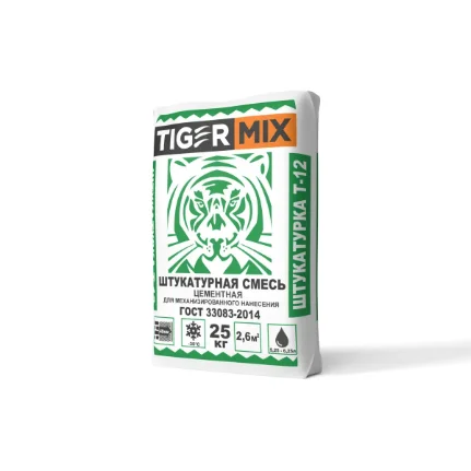 Фото для Штукатурная смесь для механизированного нанесения (Тайгер Микс) TigerMix T-12 Мешки 25 кг