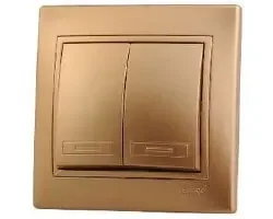 Фото для Выключатель Lezard МИРА двухклавишный металлик золото со вставкой 701-1313-101