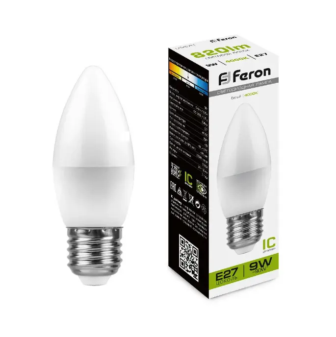 Лампа светодиодная Feron LB-570 Свеча E27 9W 4000K