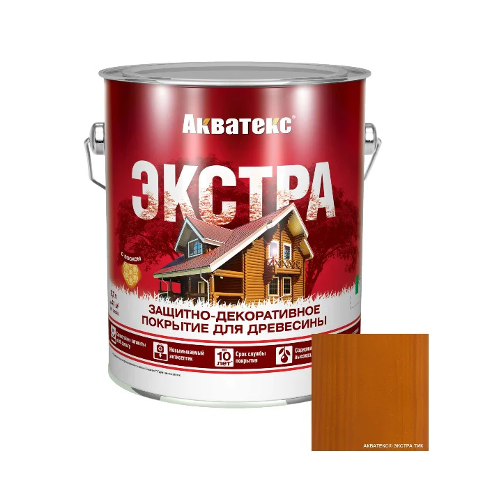 Защитно-декоративное покрытие для древесины Акватекс Экстра 2,7 л Тик (пропитка)