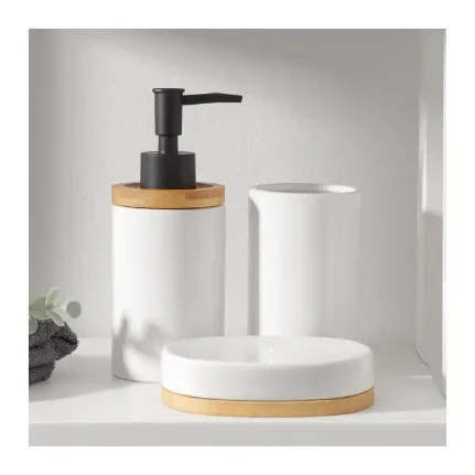 Фото для Набор для ванной комнаты SAVANNA «Джуно», 3 предмета (мыльница, дозатор для мыла, стакан), белый, 7500337