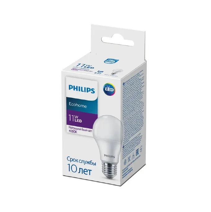 Лампа светодиодная Philips Ecohome LED A60 11Вт 4000К Е27 груша матовая