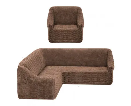 Комплект стрейч чехлов КУПК-2 без оборки на угловой диван и кресло, цвет в ассортименте