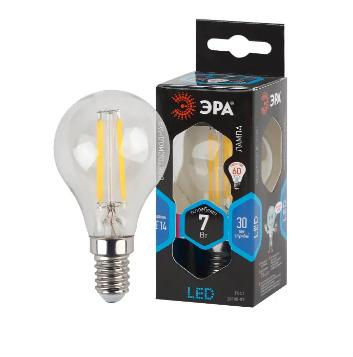 Лампа светодиодная филаментная ЭРА F-LED P45-7w-840-E14 E14 шар 4000К