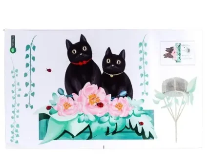 Фото для Наклейка пластик интерьерная цветная "Черные котики и цветы" 30х60 см