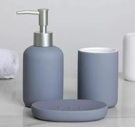Набор аксессуаров для ванной комнаты Доляна «Бархат», 3 предмета (мыльница, дозатор для мыла, стакан), серый, 4785321