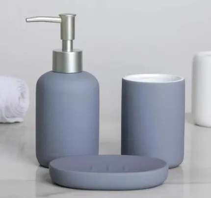 Набор аксессуаров для ванной комнаты Доляна «Бархат», 3 предмета (мыльница, дозатор для мыла, стакан), серый, 4785321