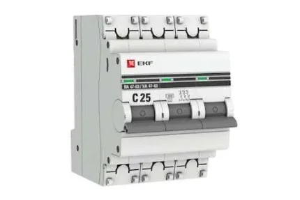 Автоматический трехполюсный выключатель EKF 25А С ВА47-63 4.5кА