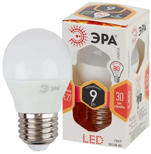 Лампа светодиодная ЭРА LED smd P45-9w-827-E27 113513