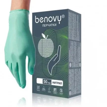 Перчатки нитриловые зеленые (XL) BENOVY смотровые текстурированные на пальцах, упаковка 50 пар
