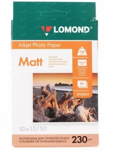 Фото для БУМАГА ДЛЯ СТРУЙНОЙ ПЕЧАТИ А6 10*15СМ LOMOND МАТОВАЯ ОДНОСТОРОННЯЯ 230Г/М² 50 ЛИСТОВ