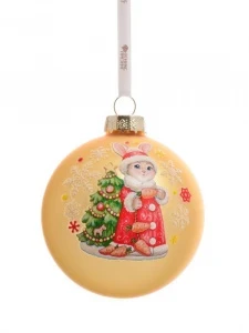 Фото для ИГРУШКА СТЕКЛЯННАЯ ШАР "ЗАЙЧИК В ЗОЛОТЕ" 80ММ В УПАКОВКЕ