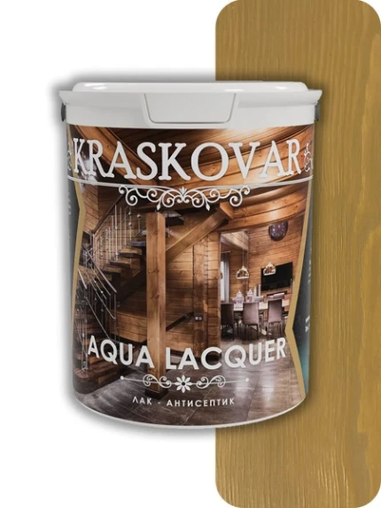 Фото для Лак-антисептик Kraskovar Aqua Lacquer для дерева и камня Дуб 2л