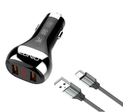 Фото для Автомобильное зарядное устройство Ldnio C2 2xUSB 3A + кабель type-C