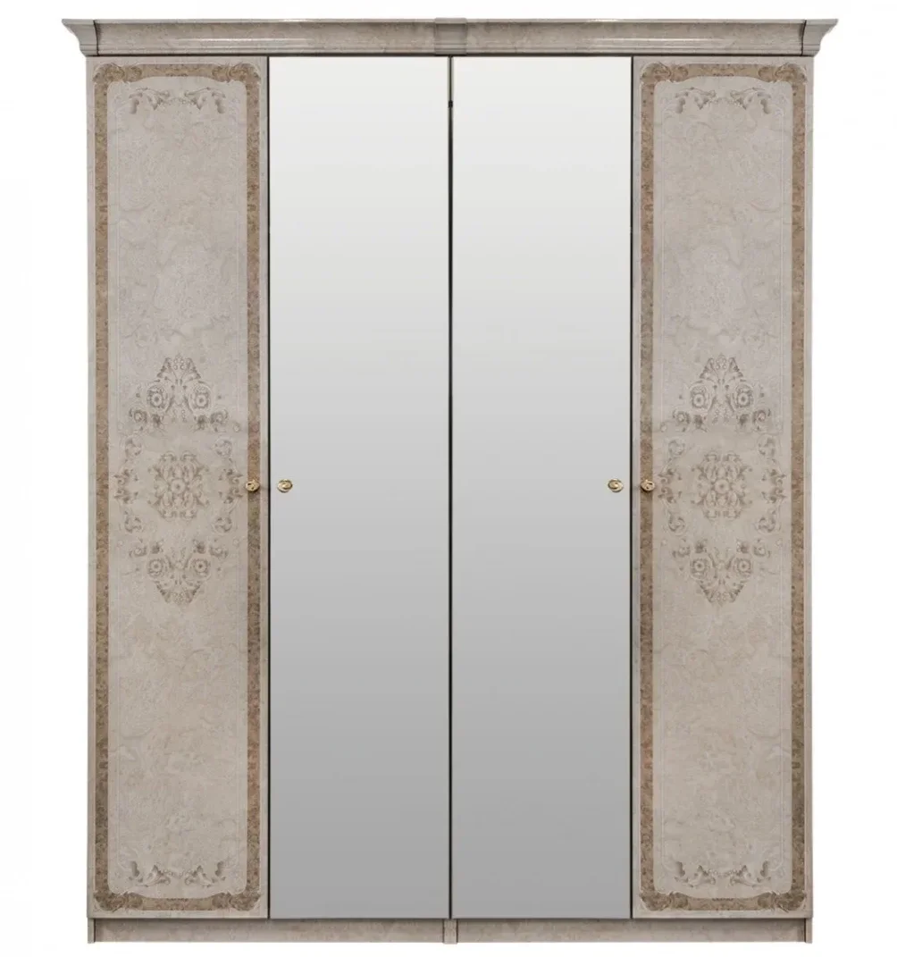 Шкаф "ПАТРИСИЯ" 4-дверный (2+2) с зеркалом крем корень глянец