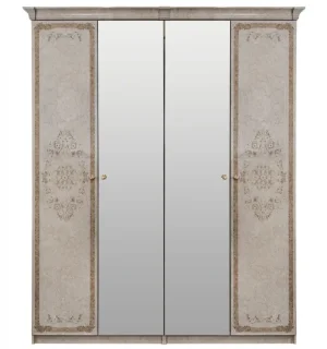 Фото для Шкаф "ПАТРИСИЯ" 4-дверный (2+2) с зеркалом крем корень глянец