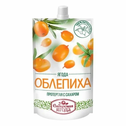 Фото для Ягода Сава 280гр протертая с сахаром облепиха м/у*15