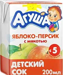 Фото для Сок Агуша 200мл яблоко персик с 5-ти месяцев*18