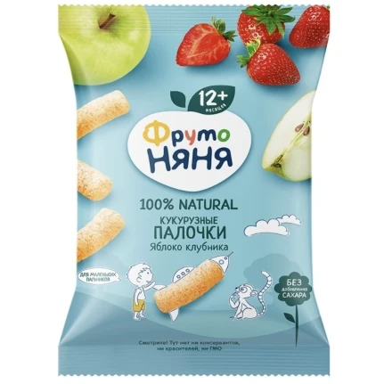 Фото для Кукурузные палочки ФрутоНяня 20гр Яблоко/Клубника*9
