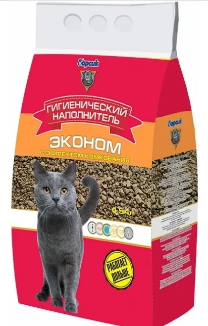 Наполнитель Барсик Эконом с эффектом комкования для кошек, впитывающий, 4.54 л, 3 кг