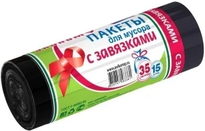 Фото для Пакеты для мусора с завязками 35л рулон 15шт ЭКОНОМ-ПРОСТОКВАШИНО черные (30)