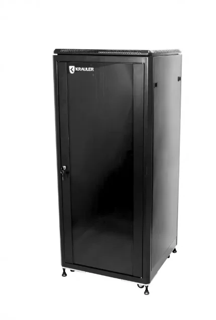 Фото для KRAULER KTE26632 шкаф напольный 19", 32U, 600*600*1627мм, стекл. дверь, ножки и ролики, чёрный