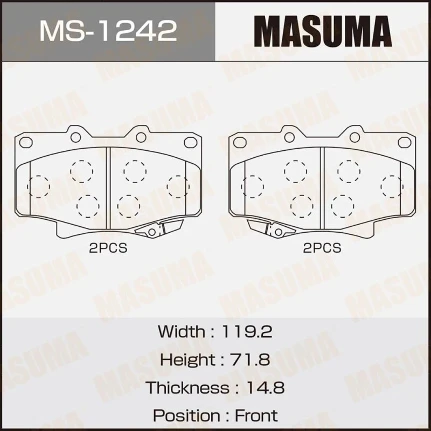 Фото для Колодки тормозные дисковые Masuma передние, комплект на ось (4 шт), арт. MS-1242
