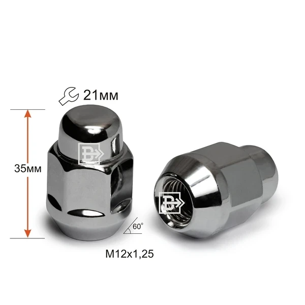 Фото для Гайка Cr M12X1,25 Хром высота 35 мм Конус, закр., ключ 21мм 901144 Cr