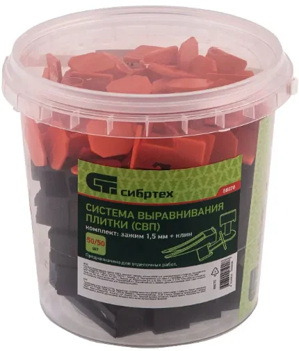 Фото для Система выравнивания плитки зажим + клин 50/50 шт 88070 СИБРТЕХ