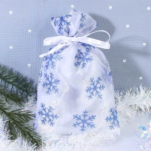 Фото для Мешок для подарков Снежинки новогодний белый 15х25см