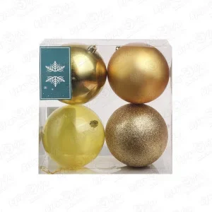 Фото для Набор украшений елочных шар базовый золотой 10см 4шт