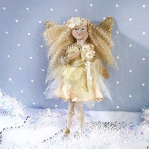 Фото для Фигура декоративная Фея в золотом костюме текстиль 30см