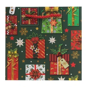 Фото для Пакет новогодний Lanson goods с изображением подарков 15×14×7см зеленый 