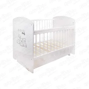 Кровать-маятник BUBURU Baby детская с ящиком белая 60х120см