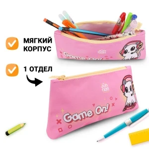 Фото для Пенал JUNGER Game on с котиком-геймером розовый