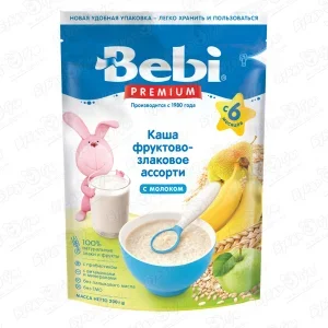 Фото для Каша Bebi PREMIUM молочная фруктово-злаковое ассорти с натуральныси злаками и фруктами 200г с 6мес БЗМЖ