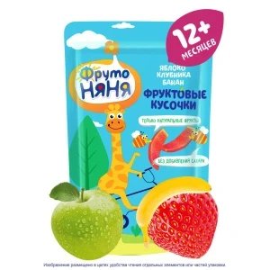 Фото для Мармелад ФрутоНяня фруктовые кусочки яблоко-клубника-банан 15г