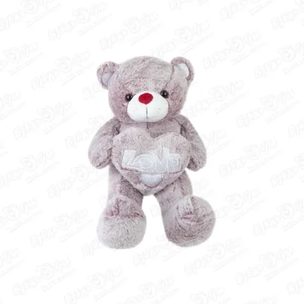 Медведь игрушка мягкая с сердцем пыльно-серый 55см
