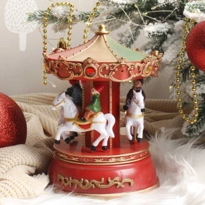 Фото для Сувенир новогодний Lanson Toys Карусель с подсветкой музыкой и золотистым декором красная 19см