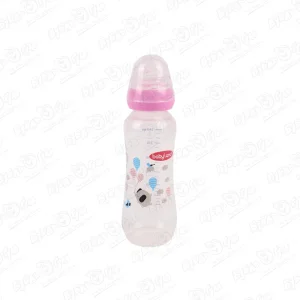Бутылка babyland с рисунком шарики с силиконовой соской 240мл с 6мес розовая