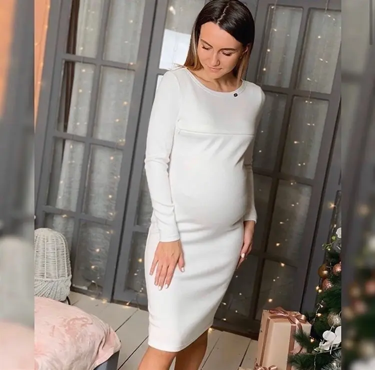 Белое платье для беременных и кормящих мам
