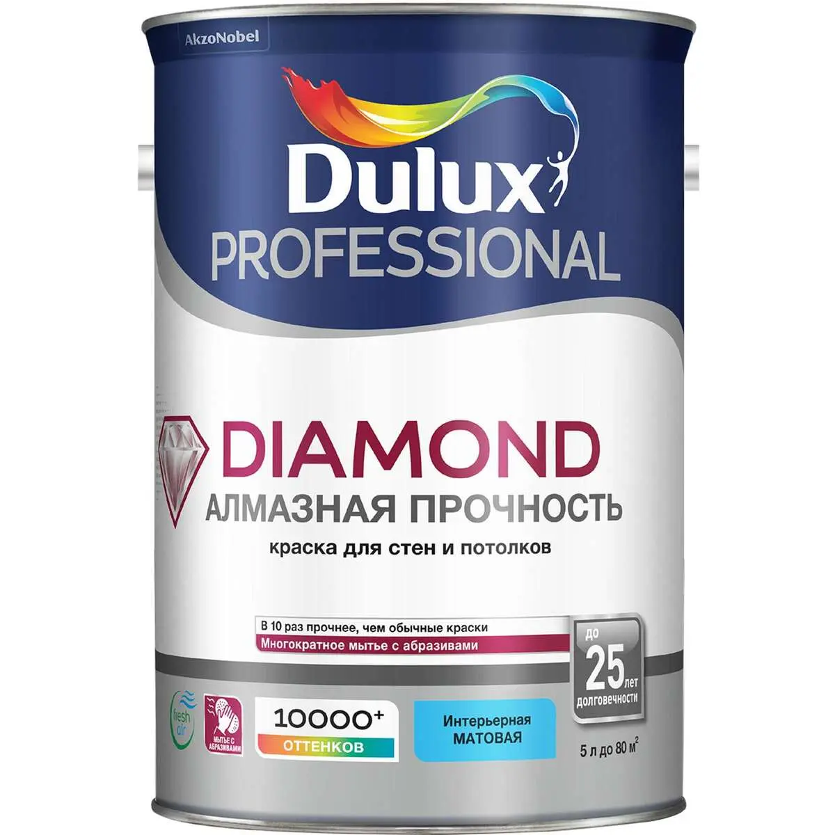 Краска в/д для стен и потолков, матовая Dulux Diamond Matt BС 0,9 л AkzoNobel
