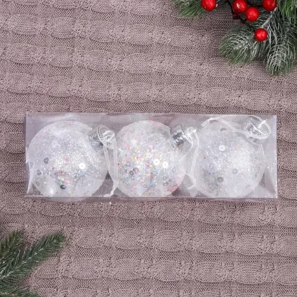 Фото для Набор шаров Снежное царство звездопад, белый пластик d-8 см 3шт