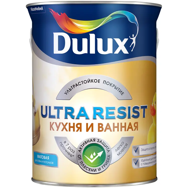 Краска в/д для кухни и ванной, матовая Dulux Ultra Resist BС 4,5 л AkzoNobel