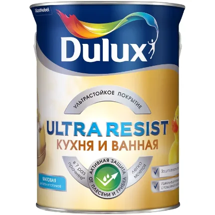 Фото для Краска в/д для кухни и ванной, матовая Dulux Ultra Resist BС 4,5 л AkzoNobel