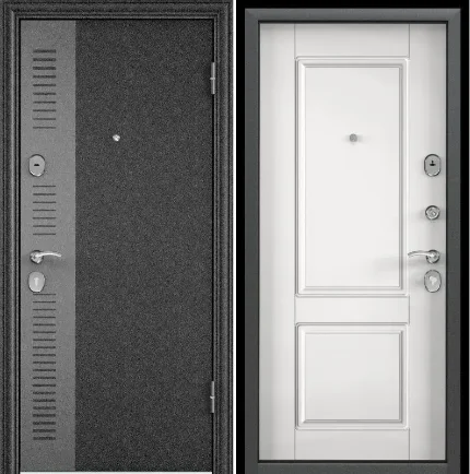 Фото для Дверь металлическая черный шелк SP-7G,правая,МДФ белый D15,фурн.хром,порог 860*2050*70(1,5мм) ТОРЭКС