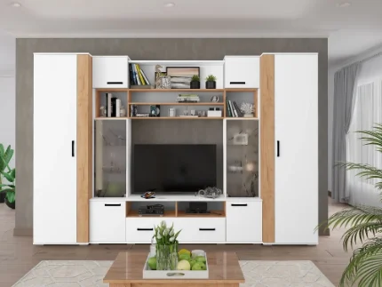 Фото для Гостиная Оскар 18 вариант 1 (Белый Древесные поры/Дуб Крафт Золотой)