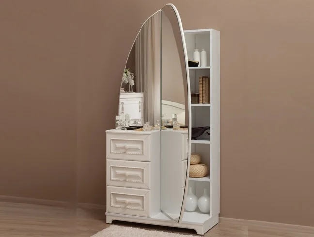 Шкаф комбинированный Белла с зеркалом (Белый/Джелато Софт/Патина)
