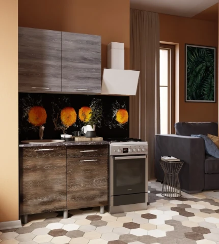 Фото для Кухня Танго 1,0 (Дуб шале серебро/Дуб шале мореный/Столешница Мраморный берег)