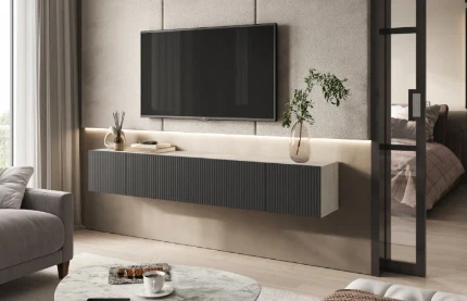 Фото для Оскар тумба ТВ (Графит софт NEW / Дуб крафт белый ) МИФ